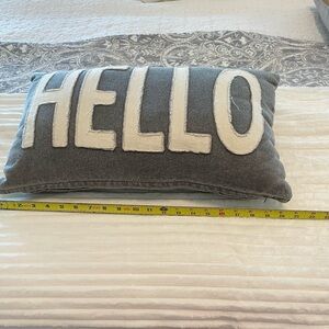 Hello decorative Gray Pillow rectangular cotton 17" x 8" rae dunn style